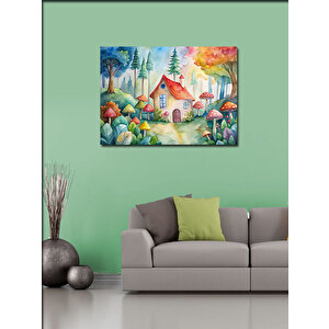 Kanvas Tablo Sevimli Orman Ve Mantar Ev 70x100 cm