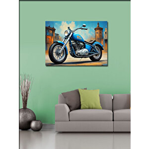Kanvas Tablo Mavi Chopper Motosiklet 100x140 cm