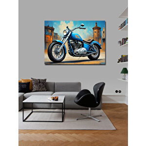 Kanvas Tablo Mavi Chopper Motosiklet 100x140 cm