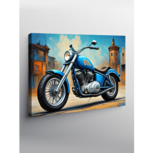 Kanvas Tablo Mavi Chopper Motosiklet