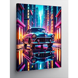 Kanvas Tablo Klasik Araba Ve Neon Şehir 70x100 cm
