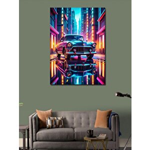 Kanvas Tablo Klasik Araba Ve Neon Şehir 70x100 cm