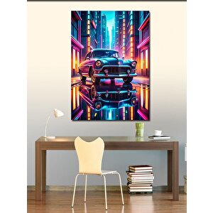 Kanvas Tablo Klasik Araba Ve Neon Şehir 70x100 cm