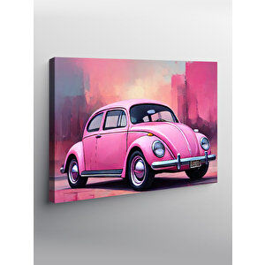 Kanvas Tablo Retro Pembe Kaplumbağa Araba