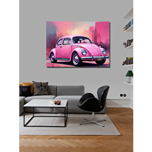 Kanvas Tablo Retro Pembe Kaplumbağa Araba