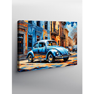 Kanvas Tablo Mavi Retro Kaplumbağa Araba 70x100 cm
