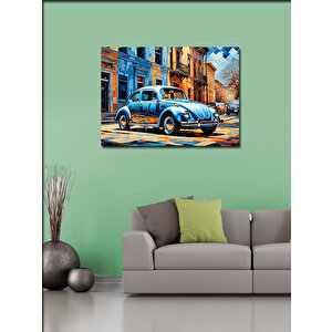 Kanvas Tablo Mavi Retro Kaplumbağa Araba 70x100 cm