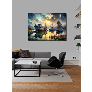 Kanvas Tablo Çürümüş Tekneler Ve Göl 100x140 cm