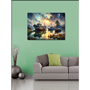 Kanvas Tablo Çürümüş Tekneler Ve Göl 100x140 cm
