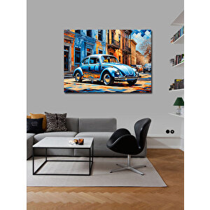Kanvas Tablo Mavi Retro Kaplumbağa Araba 100x140 cm