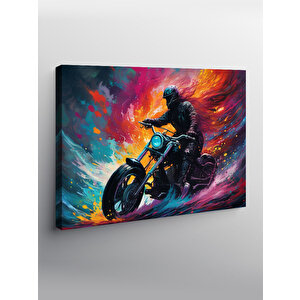 Kanvas Tablo Motosiklet Süren Motorcu 100x140 cm