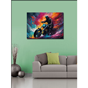 Kanvas Tablo Motosiklet Süren Motorcu 100x140 cm
