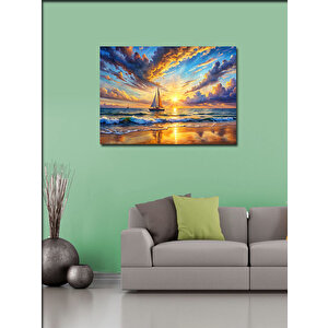 Kanvas Tablo Tekne Ve Kumsal Manzarası 70x100 cm