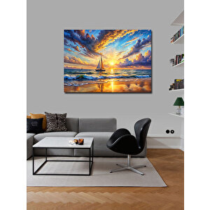 Kanvas Tablo Tekne Ve Kumsal Manzarası 70x100 cm