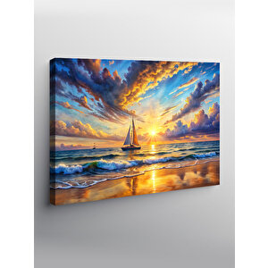 Kanvas Tablo Tekne Ve Kumsal Manzarası 100x140 cm