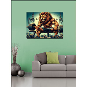 Kanvas Tablo Ağırlık Kaldırran Kaslı Aslan Gym 100x140 cm