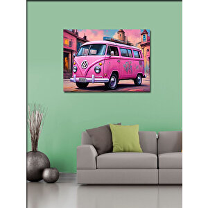 Kanvas Tablo Retro Pembe Minibüs 70x100 cm