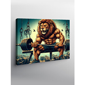 Kanvas Tablo Ağırlık Kaldırran Kaslı Aslan Gym 70x100 cm