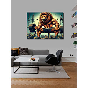 Kanvas Tablo Ağırlık Kaldırran Kaslı Aslan Gym 70x100 cm
