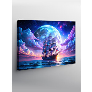 Kanvas Tablo Dolunay Veya Yelkenli Tekne 100x140 cm