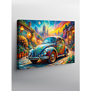 Kanvas Tablo Renkli Retro Kaplumbağa Araba 100x140 cm
