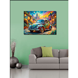 Kanvas Tablo Renkli Retro Kaplumbağa Araba 100x140 cm
