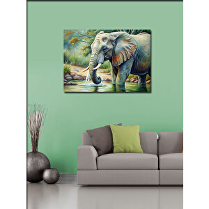Kanvas Tablo Su İçen Fil 70x100 cm
