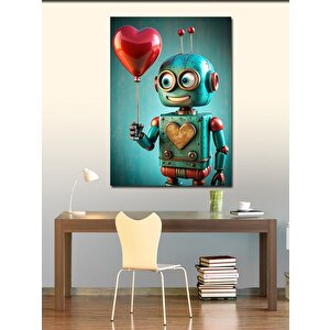 Kanvas Tablo Kalpli Balon Tutan Sevimli Robot 100x140 cm