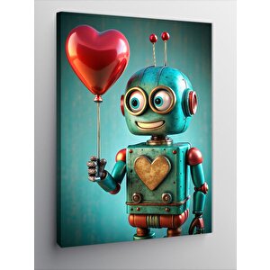 Kanvas Tablo Kalpli Balon Tutan Sevimli Robot