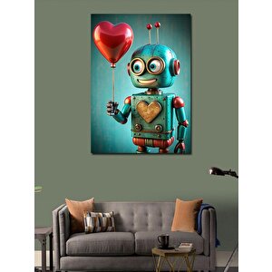 Kanvas Tablo Kalpli Balon Tutan Sevimli Robot