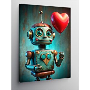 Kanvas Tablo Kalpli Balon Tutan Sevimli Robot