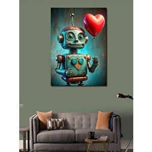 Kanvas Tablo Kalpli Balon Tutan Sevimli Robot
