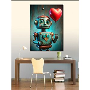 Kanvas Tablo Kalpli Balon Tutan Sevimli Robot