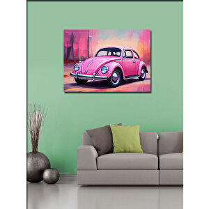 Kanvas Tablo Pembe Retro Kaplumbağa Araba 70x100 cm