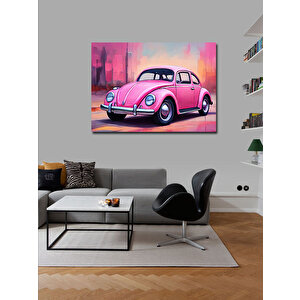 Kanvas Tablo Pembe Retro Kaplumbağa Araba 70x100 cm