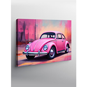 Kanvas Tablo Pembe Retro Kaplumbağa Araba