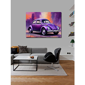 Kanvas Tablo Retro Mor Kaplumbağa Araba 100x140 cm