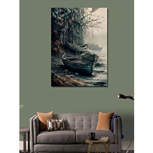 Kanvas Tablo Sahildeki Eski Ahşap Tekneler 100x140 cm