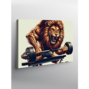 Kanvas Tablo Ağırlık Kaldıran Kaslı Aslan Gym Temalı