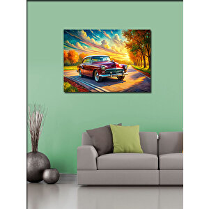 Kanvas Tablo Kırmzı Retro Klasik Araba 100x140 cm