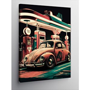Kanvas Tablo Retro Benzin İstasyonu Ve Araba