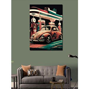 Kanvas Tablo Retro Benzin İstasyonu Ve Araba