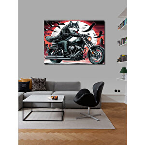 Kanvas Tablo Motosiklet Süren Kurt Ve Kartallar 70x100 cm