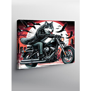 Kanvas Tablo Motosiklet Süren Kurt Ve Kartallar 100x140 cm