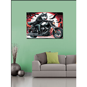 Kanvas Tablo Motosiklet Süren Kurt Ve Kartallar 100x140 cm
