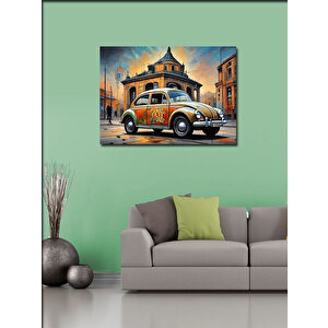 Kanvas Tablo Retro Kaplumbağa Araba Ve Binalar 70x100 cm