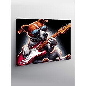Kanvas Tablo Elektro Gitar Çalan Karizmatik Köpek