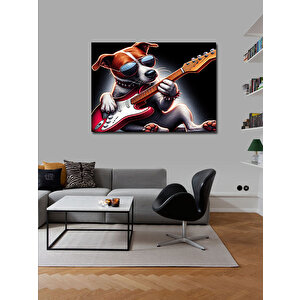 Kanvas Tablo Elektro Gitar Çalan Karizmatik Köpek