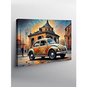 Kanvas Tablo Retro Kaplumbağa Araba Ve Binalar 100x140 cm