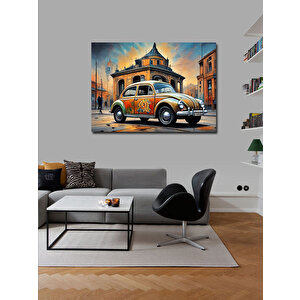Kanvas Tablo Retro Kaplumbağa Araba Ve Binalar 100x140 cm